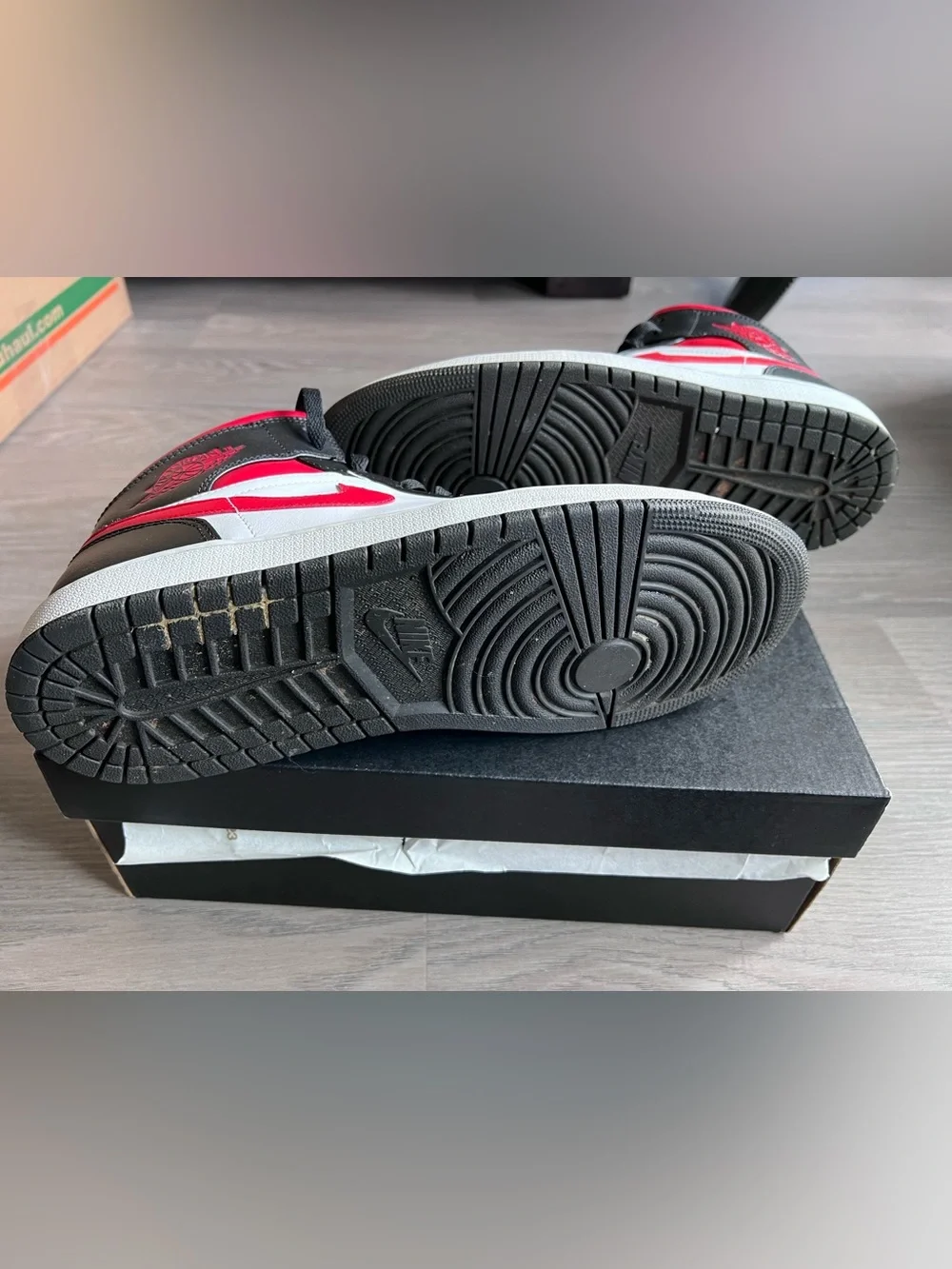 Jordan 1’s Mid Sneakers - Red, Black & White